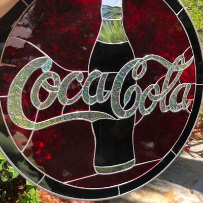 Fantastic Coca Cola Stained Glass Window 19 Inch Diameter