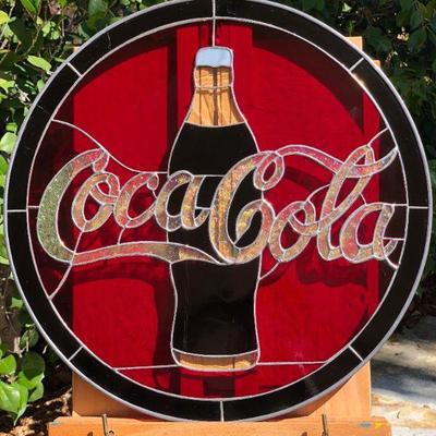 Fantastic Coca Cola Stained Glass Window 19 Inch Diameter