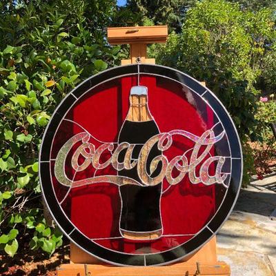 Fantastic Coca Cola Stained Glass Window 19 Inch Diameter