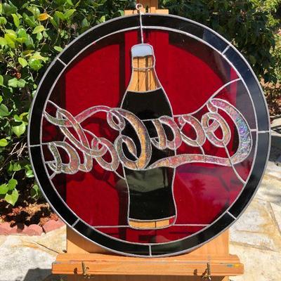 Fantastic Coca Cola Stained Glass Window 19 Inch Diameter