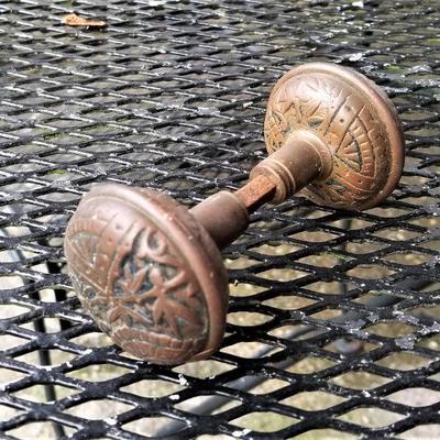 Lot #141  Antique Ornate Doorknob set - metal