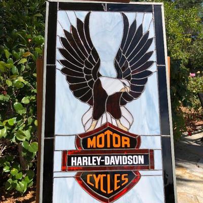 Harley Davidson Motor Cycles Logo and Eagle Stained Glass Window