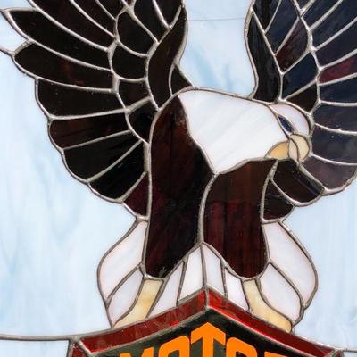 Harley Davidson Motor Cycles Logo and Eagle Stained Glass Window