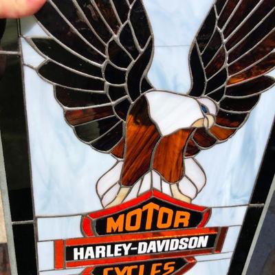 Harley Davidson Motor Cycles Logo and Eagle Stained Glass Window