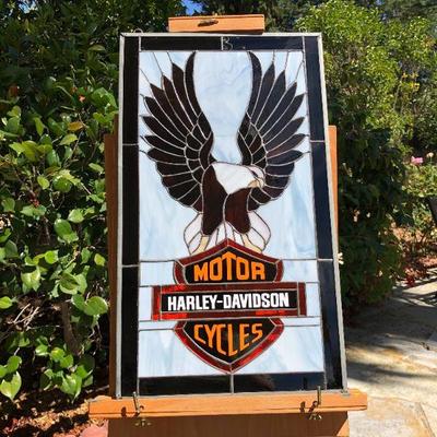 Harley Davidson Motor Cycles Logo and Eagle Stained Glass Window