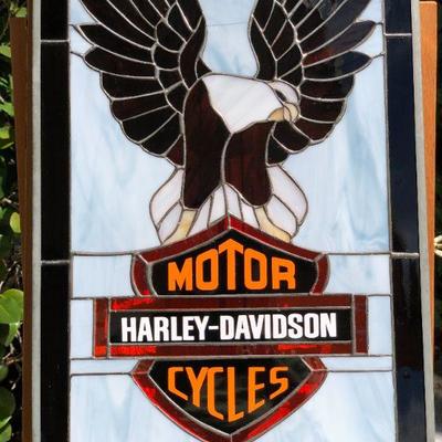 Harley Davidson Motor Cycles Logo and Eagle Stained Glass Window
