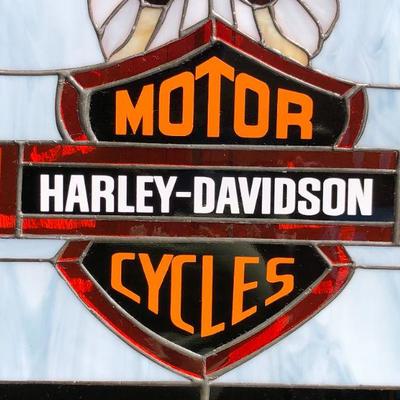 Harley Davidson Motor Cycles Logo and Eagle Stained Glass Window