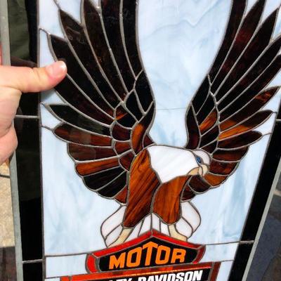 Harley Davidson Motor Cycles Logo and Eagle Stained Glass Window
