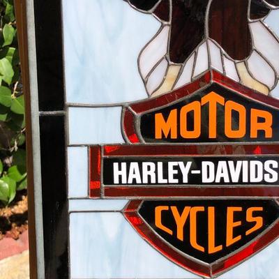 Harley Davidson Motor Cycles Logo and Eagle Stained Glass Window