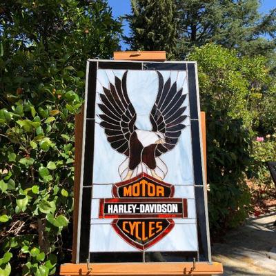 Harley Davidson Motor Cycles Logo and Eagle Stained Glass Window