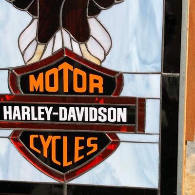 Harley Davidson Motor Cycles Logo and Eagle Stained Glass Window