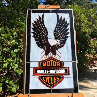 Harley Davidson Motor Cycles Logo and Eagle Stained Glass Window