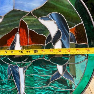 Dolphins Swimming in the Ocean 19 Inch Diameter Circle Stained Glass Window