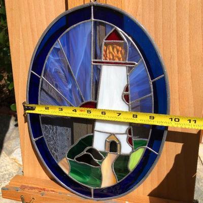 Pair of Beautiful Lighthouse Coastal Scene Stained Glass Oval Windows