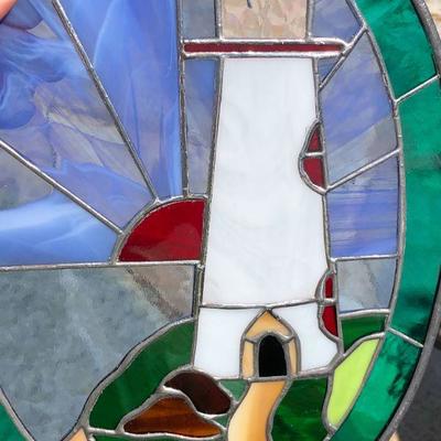 Pair of Beautiful Lighthouse Coastal Scene Stained Glass Oval Windows