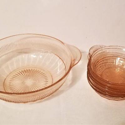 Lot #154 Vintage Depression era Berry Bowl set - pink glass