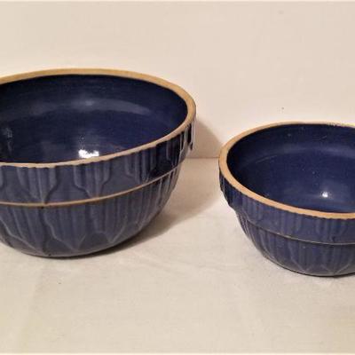 Lot #161  Two Beautiful Antique Stoneware Mixing Bowls - Cobalt Blue