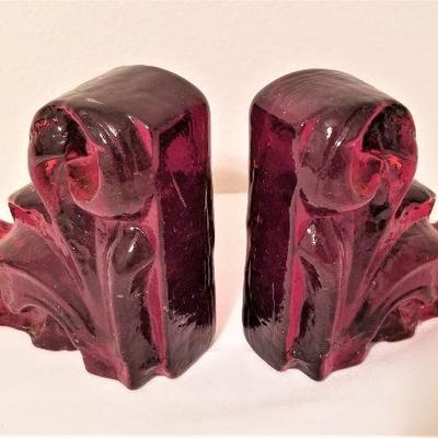Lot #186  Deep Ruby Red Studio Glass Bookends