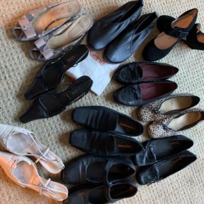 42. Lot of 10 Pairs of Luxury Shoes (Woman’s 10) (Prada, Stuart Weitzman, Ferragamo, etc.