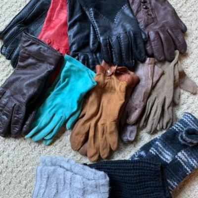 45. Lot of Several Leather and Cashmere gloves, Knit Mittens