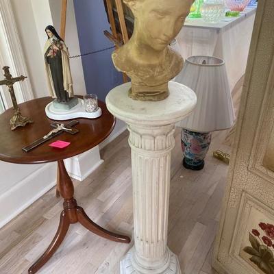 Lot # 730 Vintage Composition Head Sculpture on Cement Pedestal