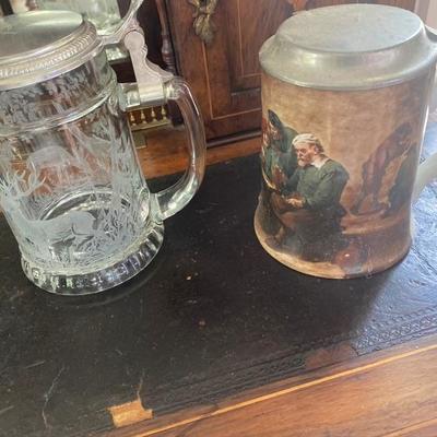 Lot # 735 Antique Inlaid Ladies Desk with chair and decor 