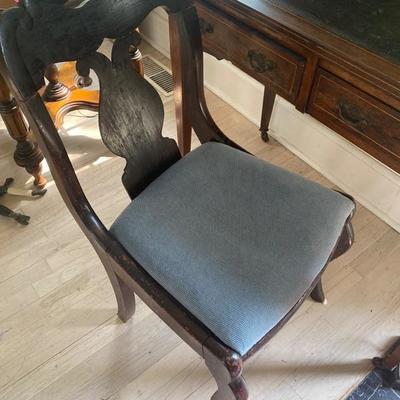 Lot # 735 Antique Inlaid Ladies Desk with chair and decor 