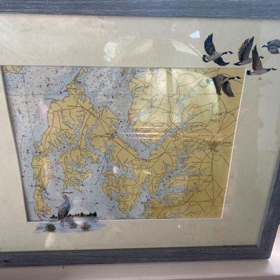 Lot #743 Framed Talbot Co. Map with Hand painting on the matte