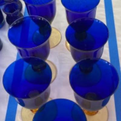Lot # 771 Blue and gold stemware lot 