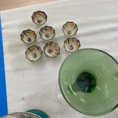 Lot # 773 Green and Red Glassware lot 