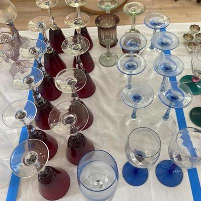 Lot # 774 Red and Blue Stemware lot 