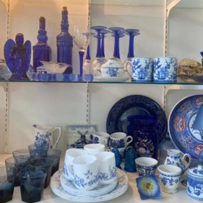 Lot #782 Blue and White china and glassware lot 
