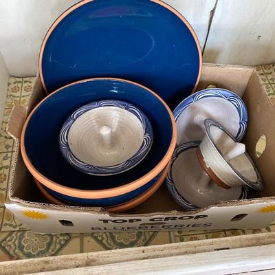 Lot # 809 Vintage Copper Oval baking pan with pottery and stockpot 