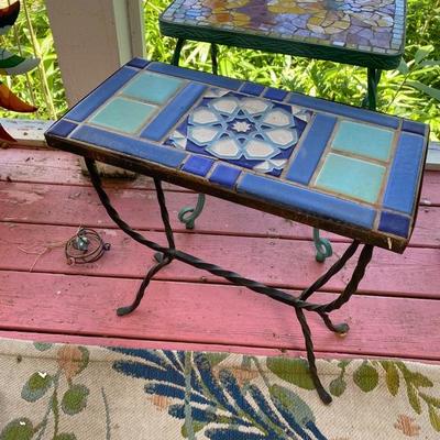 Lot #833 Pair of Mosaic Tile/ metal base tables 