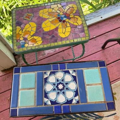 Lot #833 Pair of Mosaic Tile/ metal base tables 