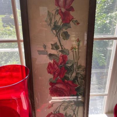 Lot # 856 Ruby Glass lamp with red vases 
