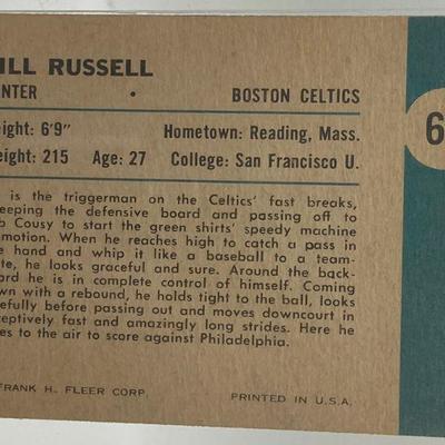 A74: Bill Russell 1961 Fleer Baseketball Card #62