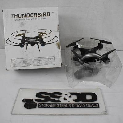 Thunderbird QuadCopter Drone, Black. Broken Joystick is still useable. Works