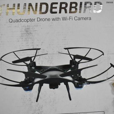 Thunderbird QuadCopter Drone, Black. Broken Joystick is still useable. Works