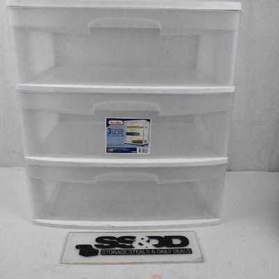Sterilite 3 Drawer Cart, Wide, Clear & White. No casters