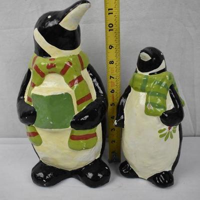 2 Paper Mache Holiday Penguins