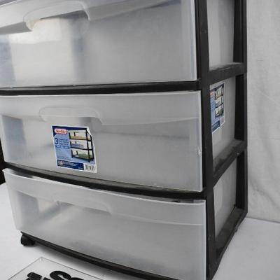 Sterilite 3 Drawer Cart, Wide, Clear & Black with Casters