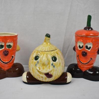 Ceramic Hand Painted Vegetables: 2 carrots & 1 onion