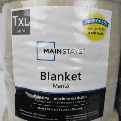 2 Fleece Blankets, 1 Tan, 1 Gray, Mainstays TwinXL - New