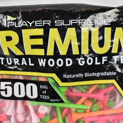 Wooden Golf Tees, Player Supreme Premium Natural Wood, Qty 500 - New