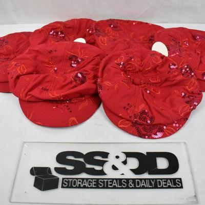 6 Red Hats with Embroidery & Sequins - New