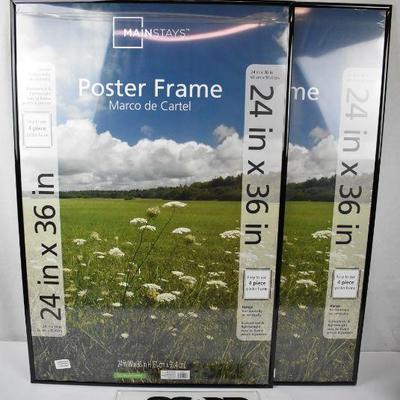 Mainstays 24x36 Basic Poster & Picture Frame, Black, Set of 2 - New, $22 Retail
