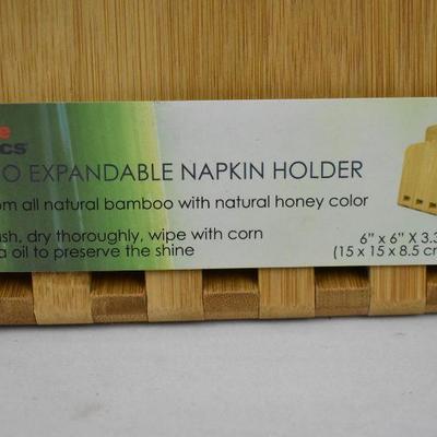 Expandable Napkin Holder, Bamboo - New