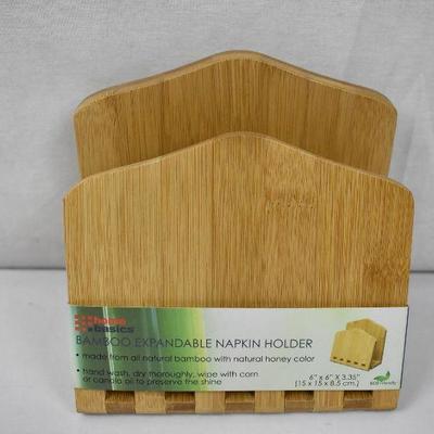 Expandable Napkin Holder, Bamboo - New