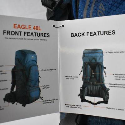 Ozark Trail Hiking Backpack Eagle, 40L Capacity, Blue - New, $35 Retail